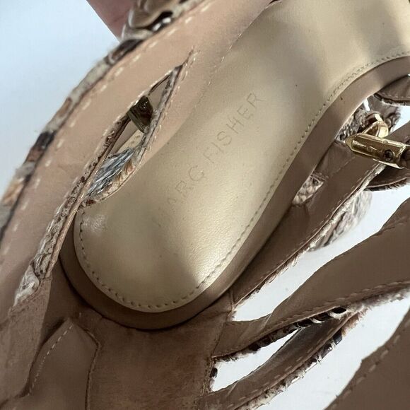 Marc Fisher Tan Snake Skin Print Gladiator Sandals Size 7 Back Zip Flats - Picture 7 of 11
